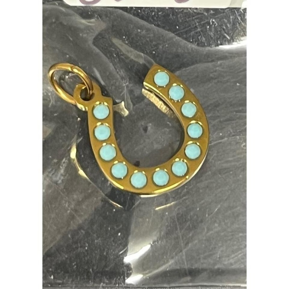 18K Gold PVD Stainless Steel Turquoise Stone Horseshoe Charm 15mm NEW